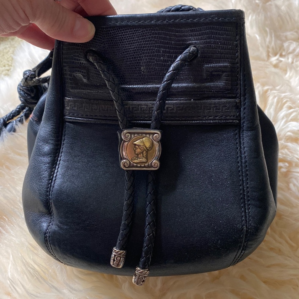 Brighton full black leather drawstring braided leather purse! Recond by Brighton